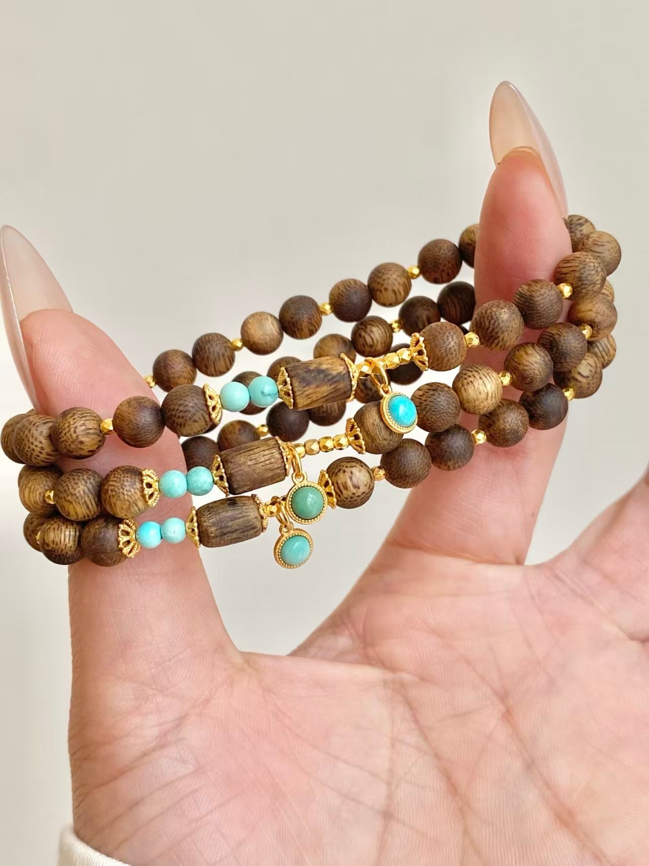 Agarwood & Turquoise Bracelet – 18K Gold Plated & 925 Silver