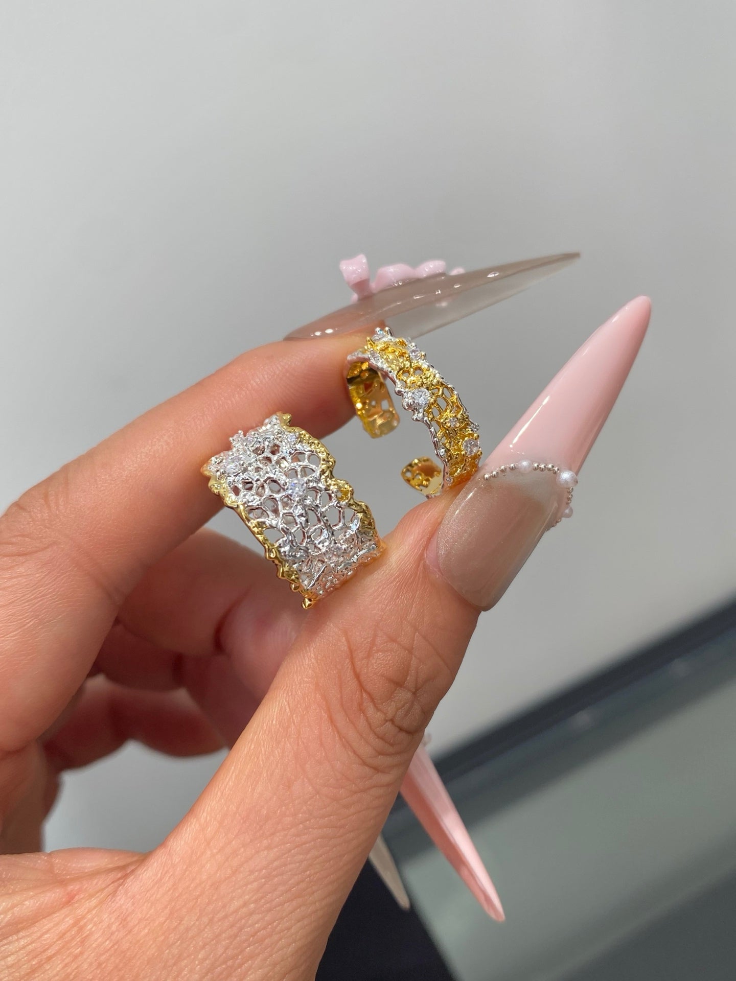 Lace Filigree Two-Tone Ring – 18K Gold Plated & Crystal