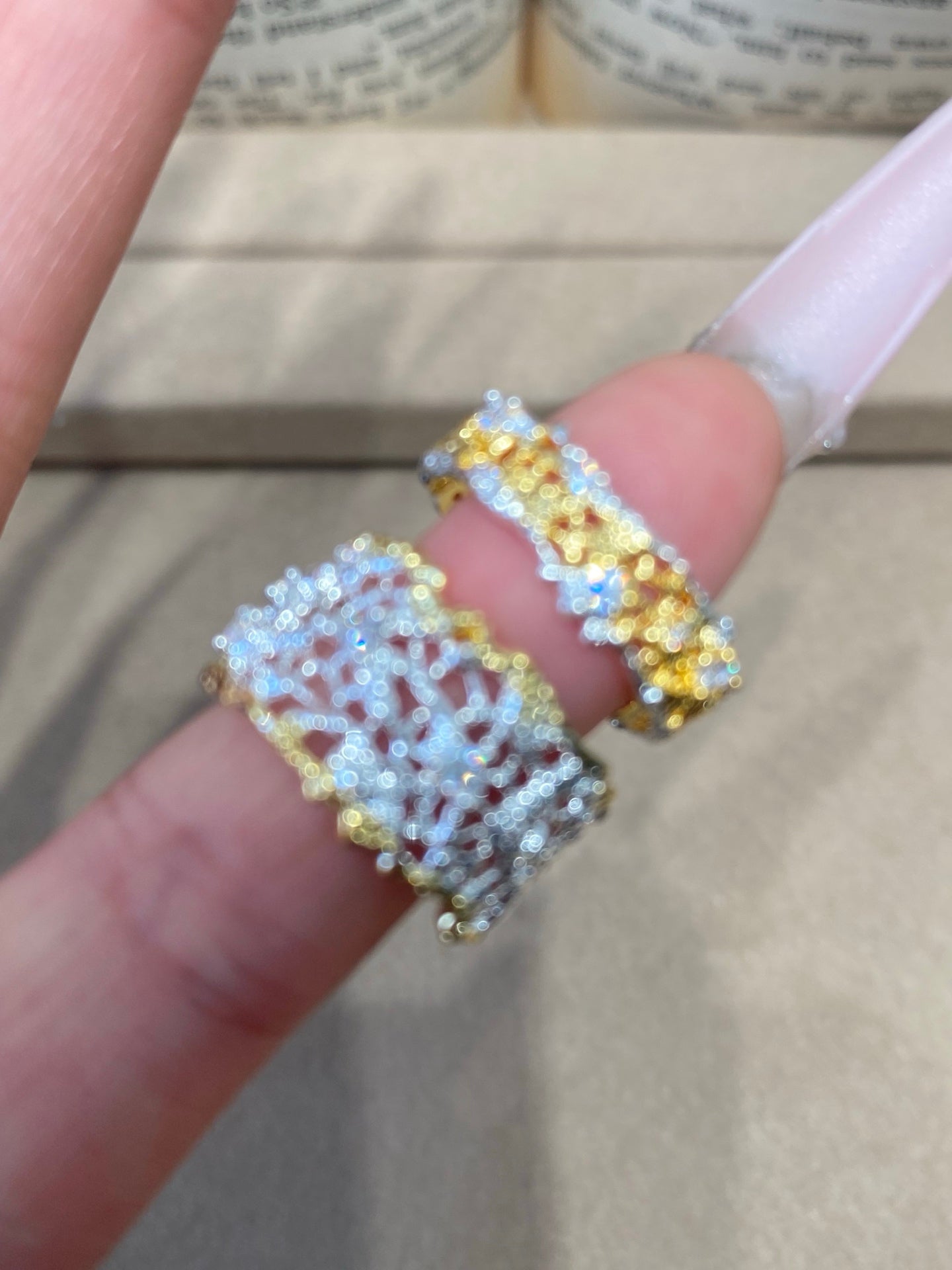 Lace Filigree Two-Tone Ring – 18K Gold Plated & Crystal