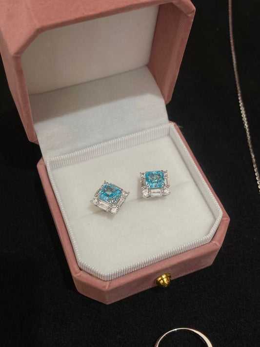 Paraiba Blue Zircon Stud Earrings | S925 Silver