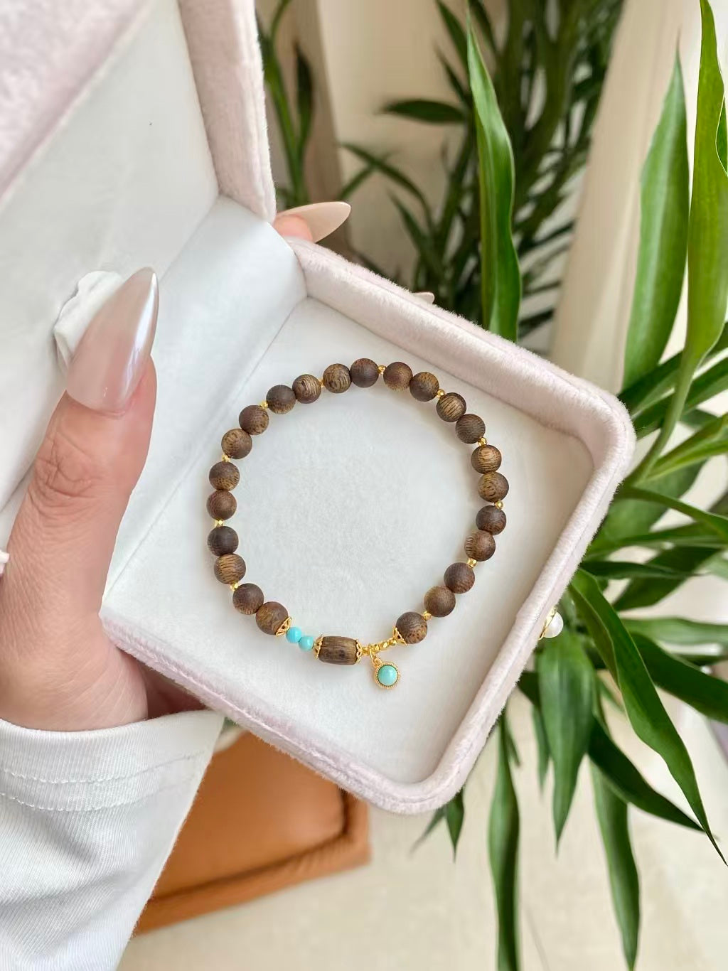 Agarwood & Turquoise Bracelet – 18K Gold Plated & 925 Silver