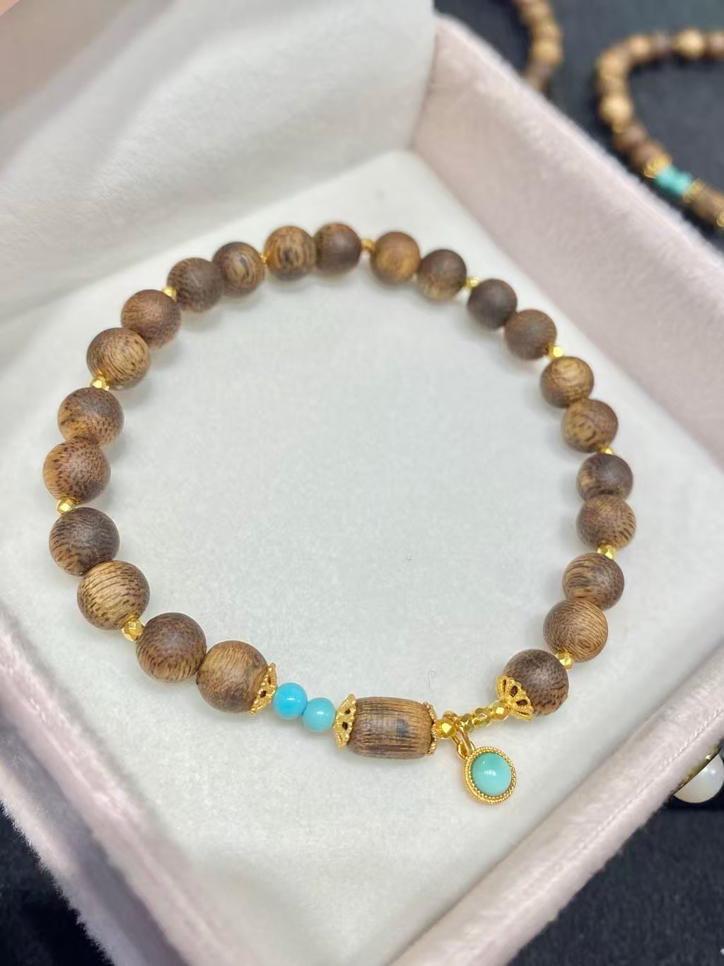 Agarwood & Turquoise Bracelet – 18K Gold Plated & 925 Silver