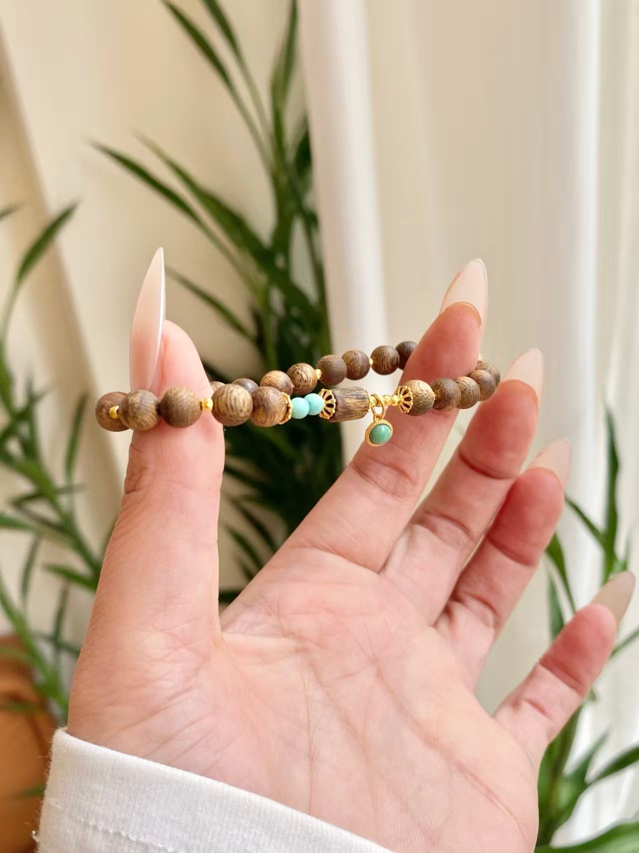 Agarwood & Turquoise Bracelet – 18K Gold Plated & 925 Silver