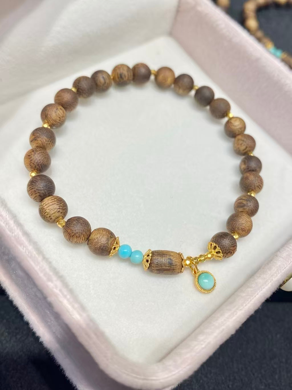 Agarwood & Turquoise Bracelet – 18K Gold Plated & 925 Silver