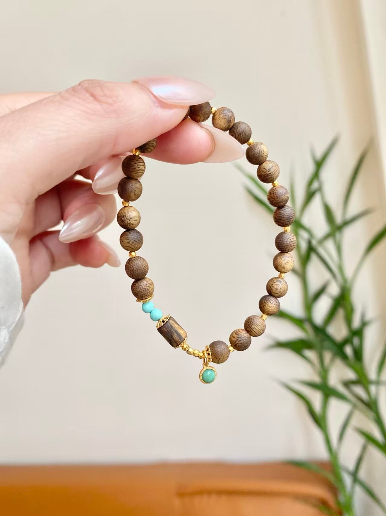 Agarwood & Turquoise Bracelet – 18K Gold Plated & 925 Silver