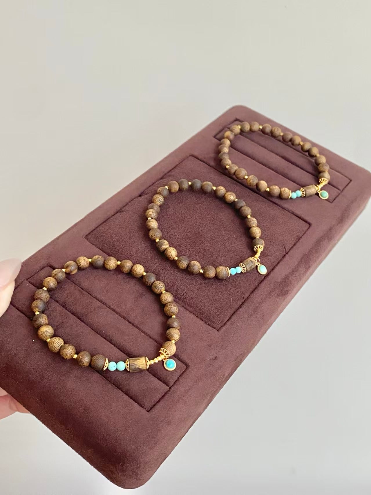 Agarwood & Turquoise Bracelet – 18K Gold Plated & 925 Silver