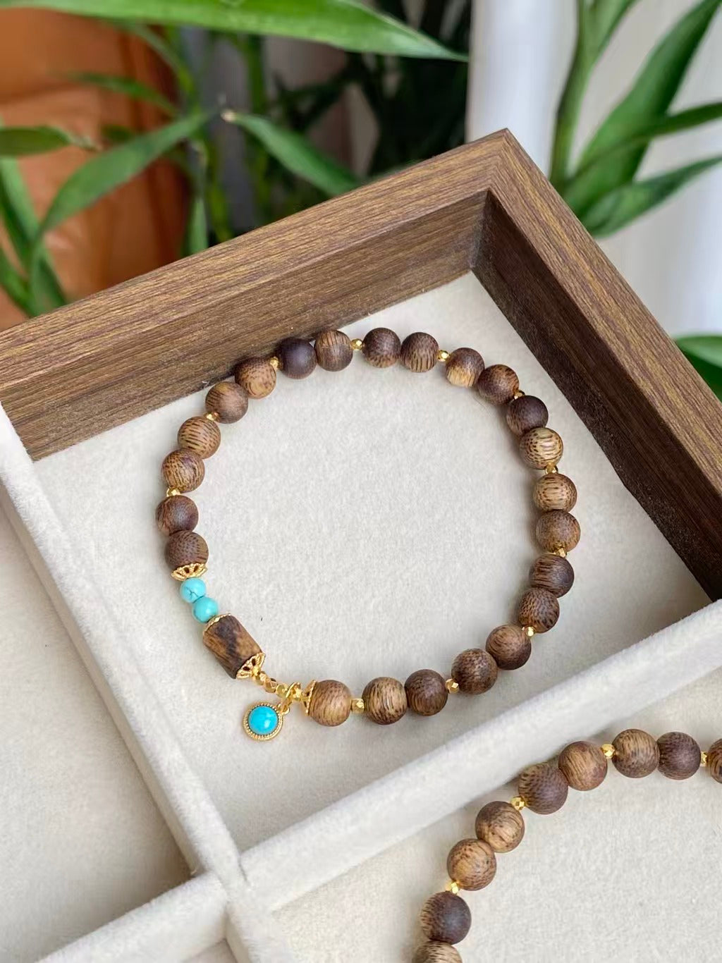 Agarwood & Turquoise Bracelet – 18K Gold Plated & 925 Silver